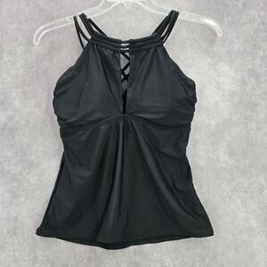 Black Strappy Halter Swim Tankini Top - Women's Bikini